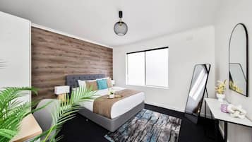 2 bedrooms, desk, iron/ironing board, travel cot