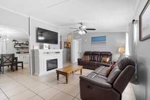 Smart TV, fireplace, video games, computer monitors