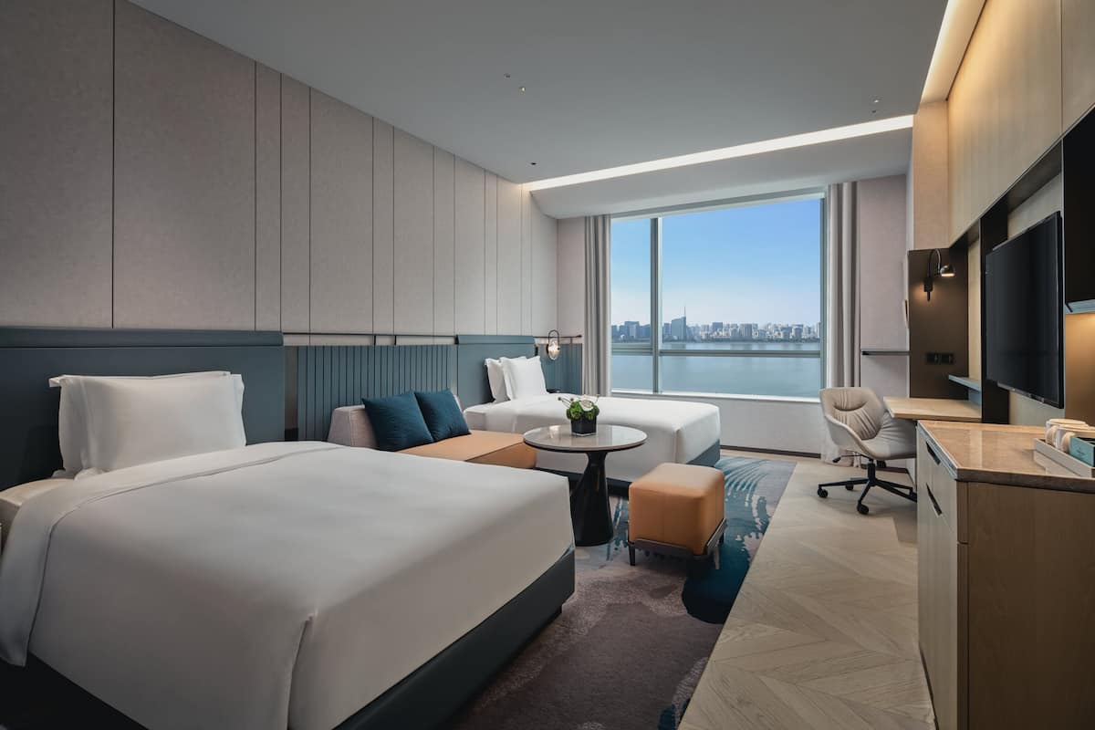 Desk, laptop workspace, free WiFi, bed sheets