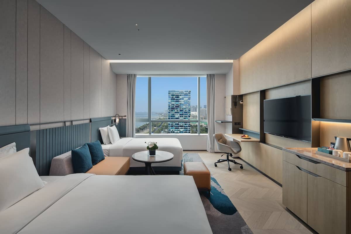 Standard Room, Multiple Beds (Qianjiang CBD View) | Desk, laptop workspace, free WiFi, bed sheets