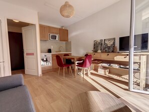 TV, DVD player, books, video library