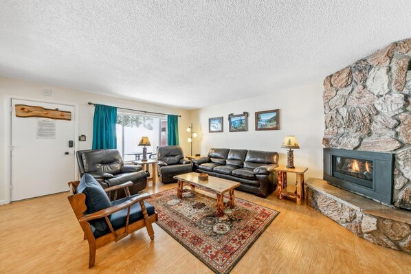 Smart TV, chimenea y reproductor de DVD 