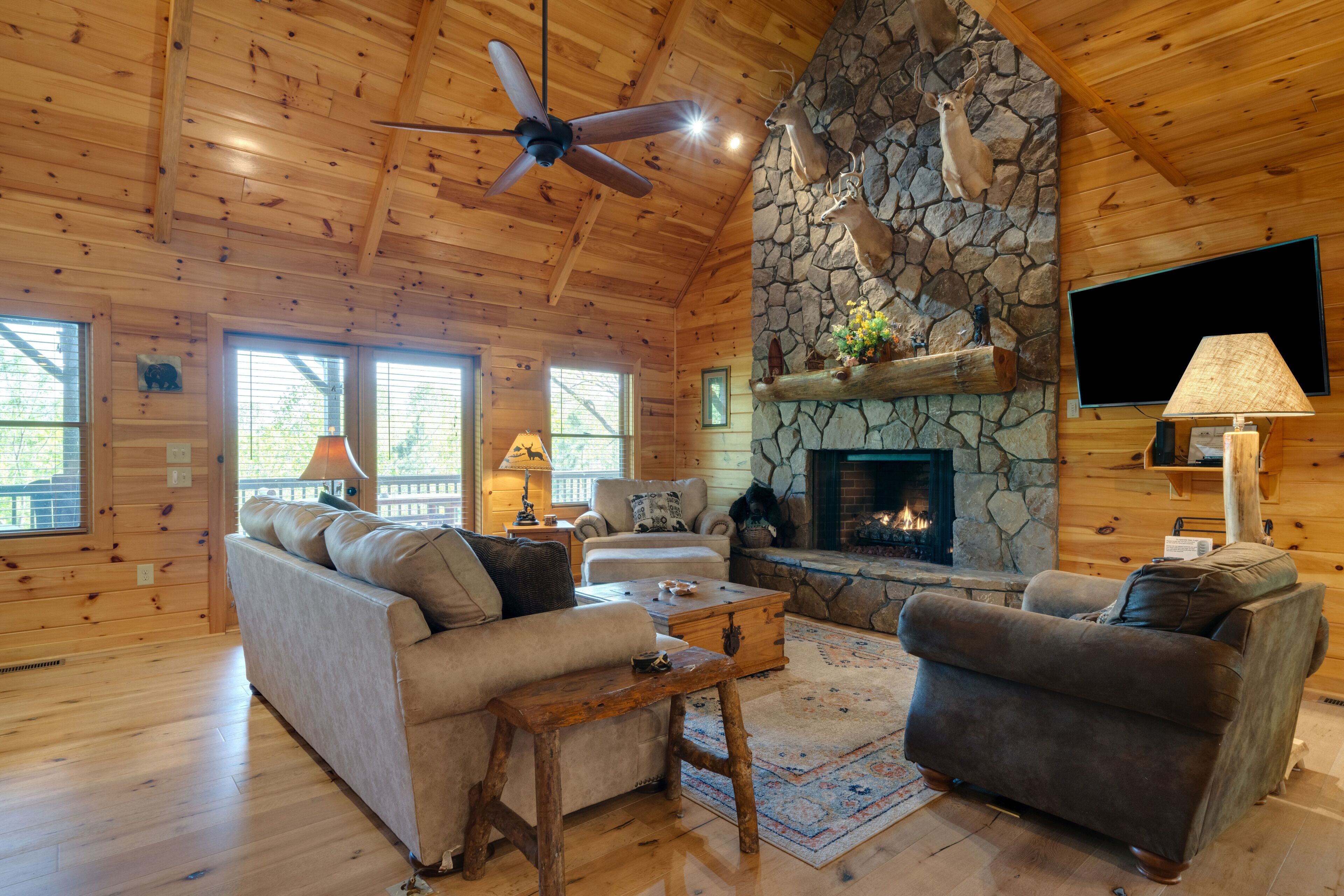 Smart TV, fireplace, DVD player, foosball