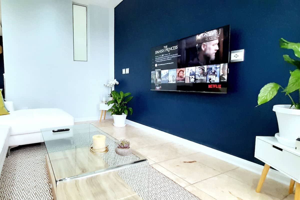 Studio – classic | Oppholdsområde | En 65-tommers smart-TV med kabel-kanaler samt Netflix