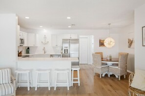 Fridge, microwave, oven, stovetop - Sand Buckets Unit C Ocean View Beach Townhouse (Mexico Beach)