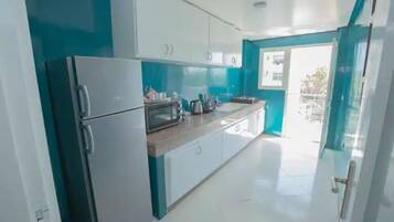 Fridge, oven, stovetop, coffee/tea maker