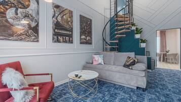 Luxury Loft | Living area | 108-inch Smart TV with digital channels, Netflix, streaming services