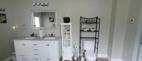 Secador de pelo, toallas, jabón y champú