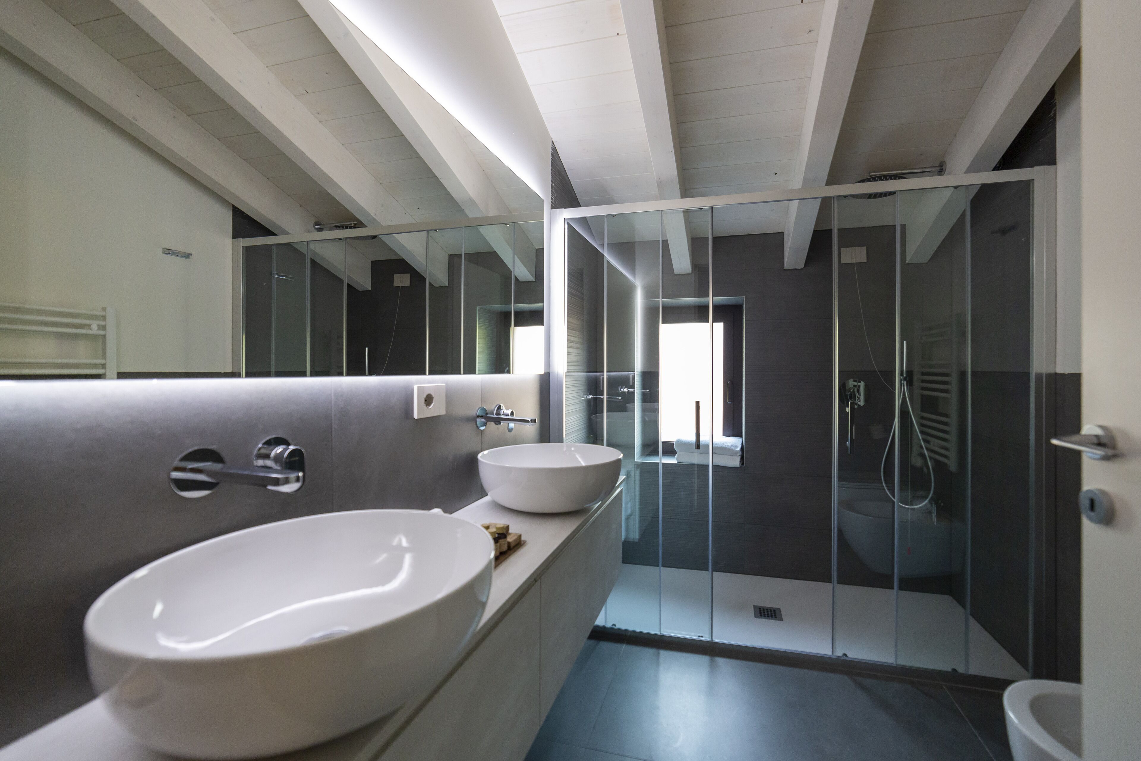 Habitación de lujo | Baño | Ducha y cabezal de ducha tipo lluvia