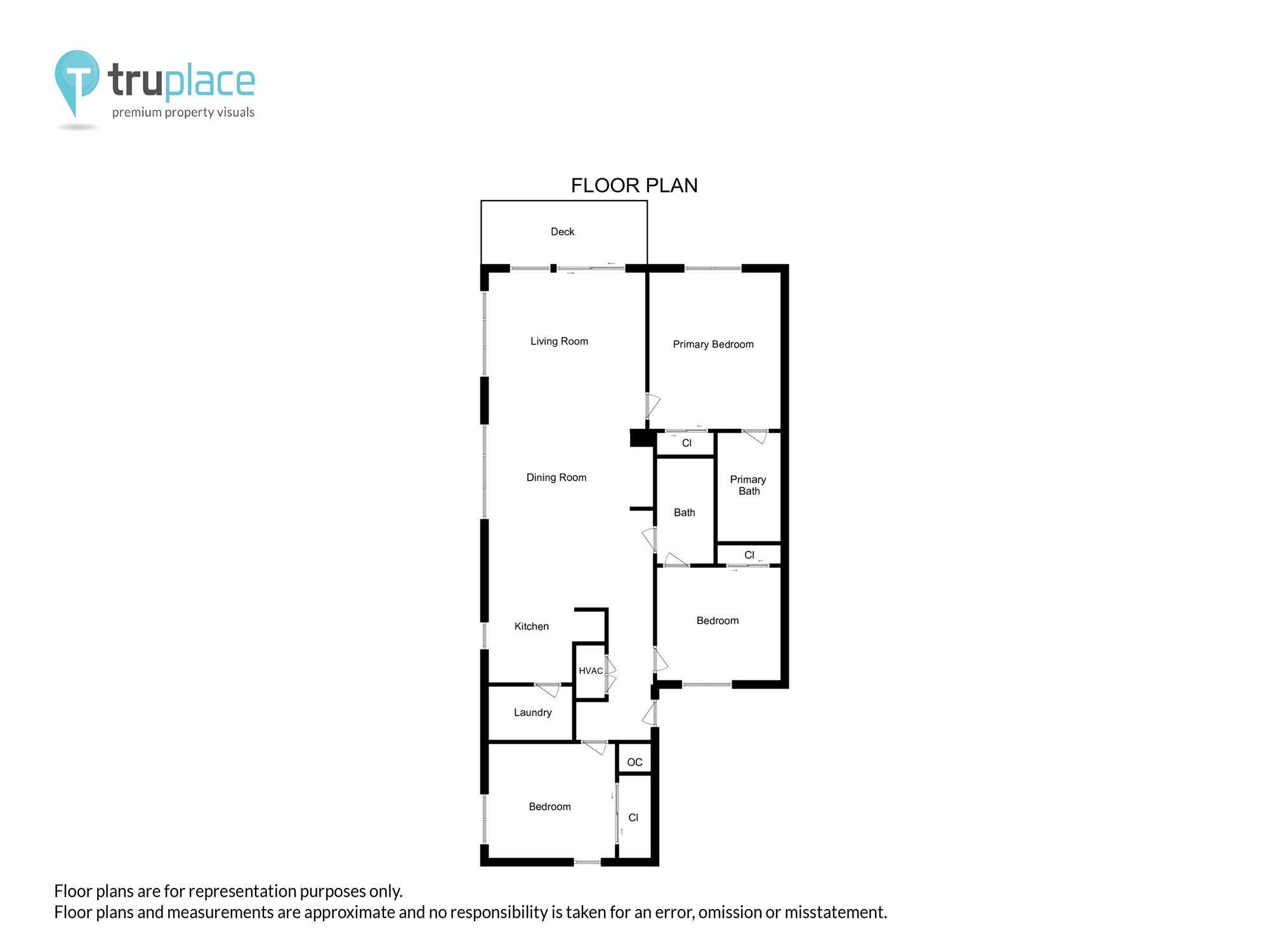 Un plan d’étage comprenant un salon, une salle à manger, une cuisine, deux chambres, une salle de bain et une chambre principale.