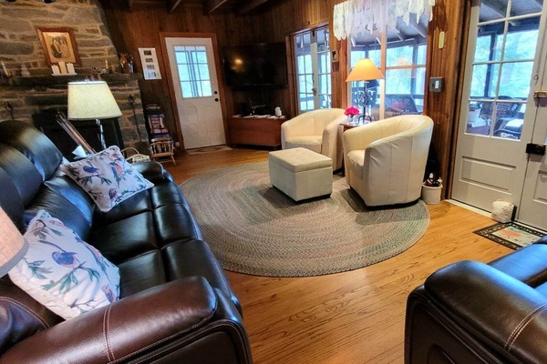 Smart TV, fireplace, DVD player, books