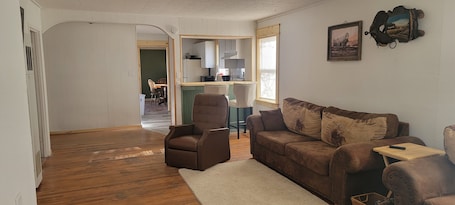 Living area. The Bunk House Town location with country charm
