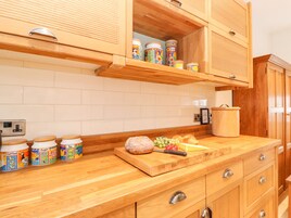 Fridge, electric kettle, toaster, cookware/dishes/utensils