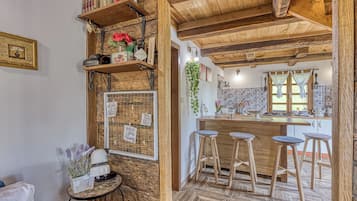 Fridge, microwave, stovetop, electric kettle