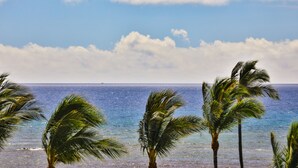 A beach with palm trees and the ocean. - Completely remodeled 2 bedroom King bed AC Kauhale Makai on the top floor (Kihei)