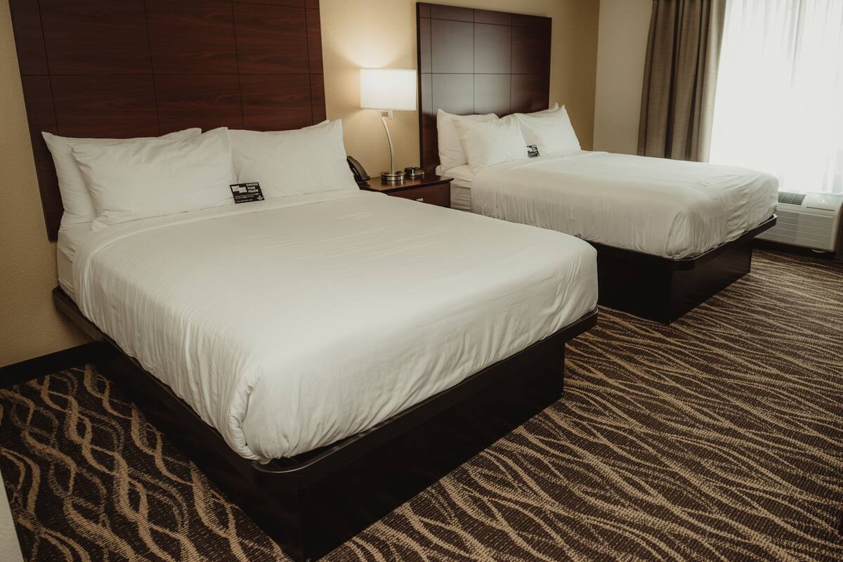 Pillow-top beds, desk, laptop workspace, iron/ironing board