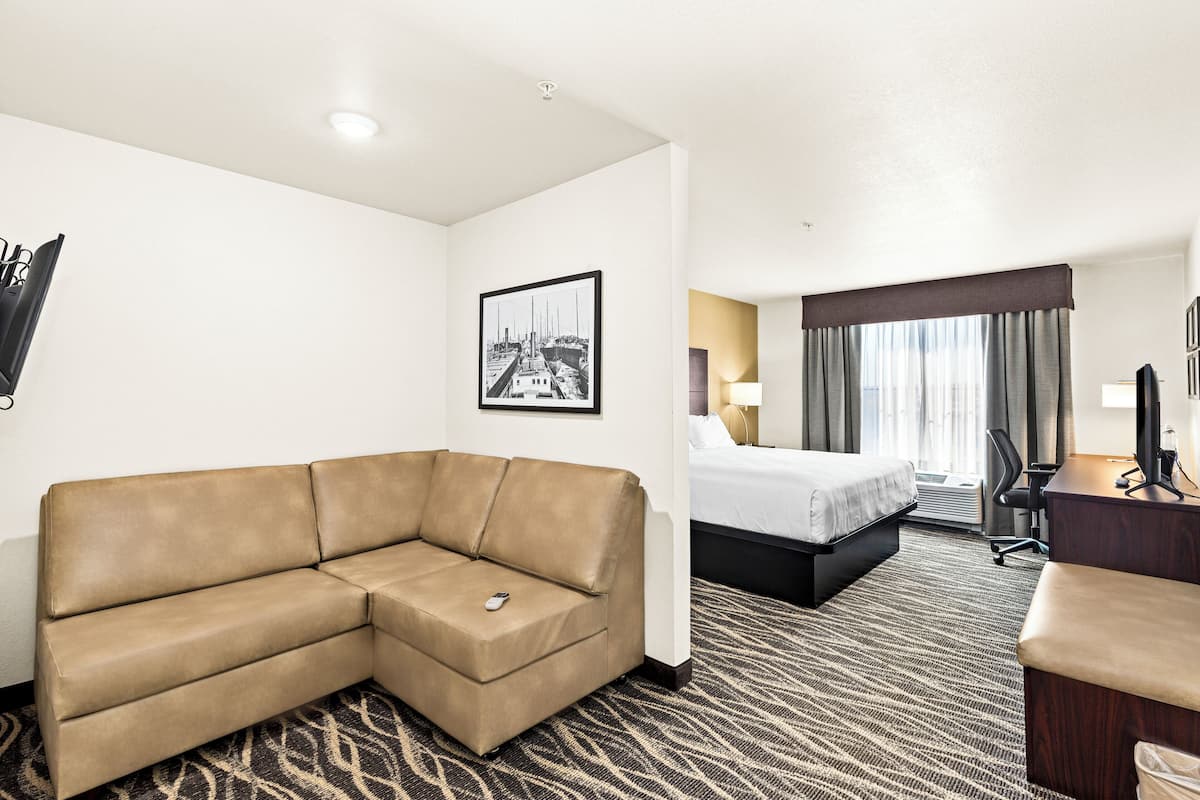 Studio, 1 King Bed with Sofa bed, Accessible, Non Smoking | Pillowtop beds, desk, laptop workspace, iron/ironing board