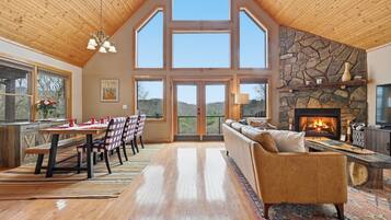 Smart TV, fireplace, video games, DVD player