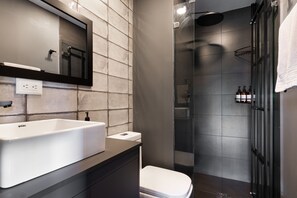 Regadera, secadora de cabello, toallas, jabón 