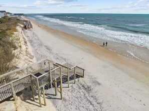 On the beach, beach towels - Flip Flop Haven! 2-bed, 2-bath, loaded amenities (North Topsail Beach)
