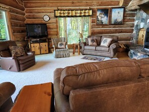 Téléviseur connecté, foyer, lecteur de DVD, livres