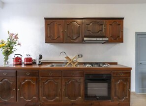 Fridge, oven, cookware/dishes/utensils