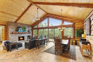 Fernseher, Kamin, Musikbibliothek