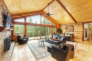 Fernseher, Kamin, Musikbibliothek