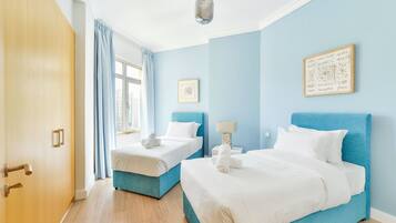 Deluxe 2BR Apartment plus maids room | 3 bedrooms, in-room safe, desk, bed sheets