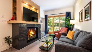 Smart TV, fireplace, stereo