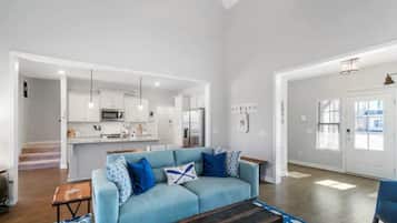 TV connectée, cheminée, livres