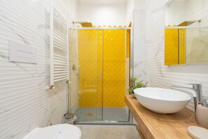 Shower, hair dryer, bidet, towels