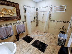 Ducha, secador de pelo, bidé y toallas