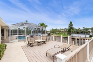 Terrace/patio - Saltwater canal home with swimming pool & 30' Dock! (Palm Coast)