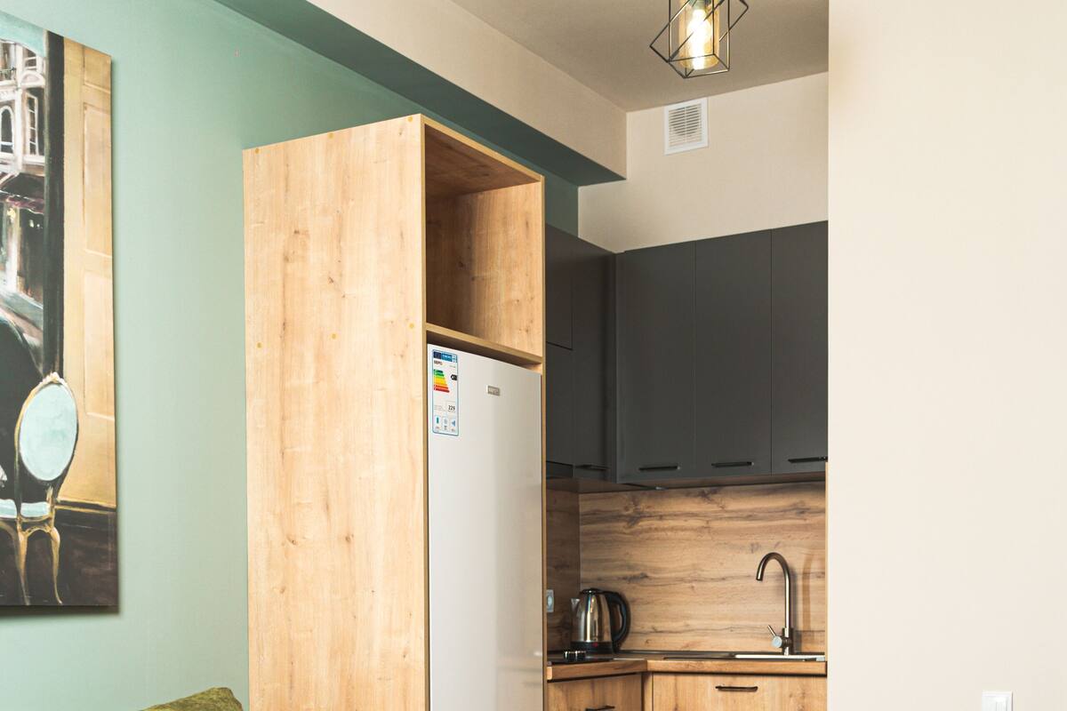 Standard Double Room | Private kitchen | Electric kettle, freezer, kitchen island