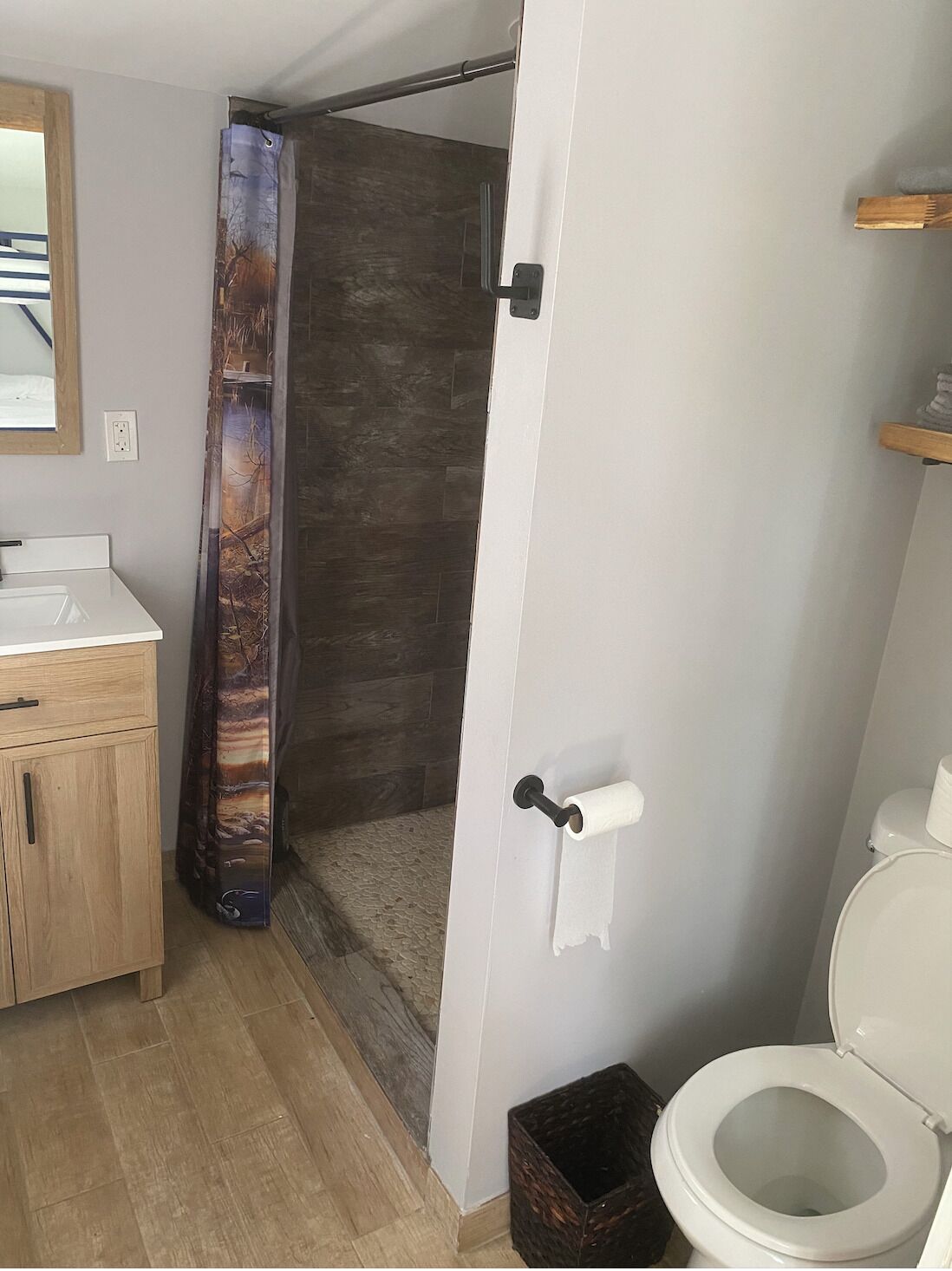 Shower, towels, soap, shampoo