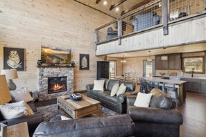 Smart TV, fireplace, video games, foosball