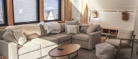Smart TV, chimenea y libros