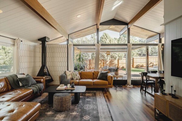 Smart TV, fireplace, video games, table football