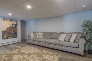 Smart TV, fireplace, video games, DVD player