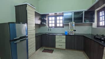 Fridge, dining tables