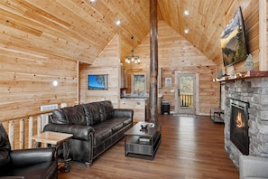 Smart TV, fireplace, foosball, video library