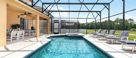 Outdoor pool, sun loungers