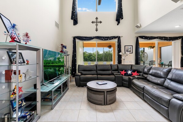 55-inch Smart TV with digital channels, foosball, table tennis