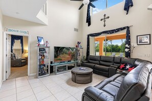 55-inch Smart TV with digital channels, foosball, table tennis