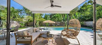 Coco Loco Oasis: Boho-Luxe Escape with Saltwater Pool Near Deerfield Beach!
