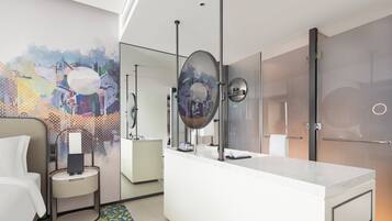 Social Lake King Room | Bathroom | Separate tub and shower, rainfall showerhead, eco-friendly toiletries