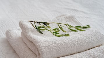 Douche, sĂšche-cheveux, serviettes fournies, savon