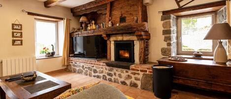 TV, fireplace