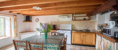 Fridge, microwave, oven, coffee/tea maker